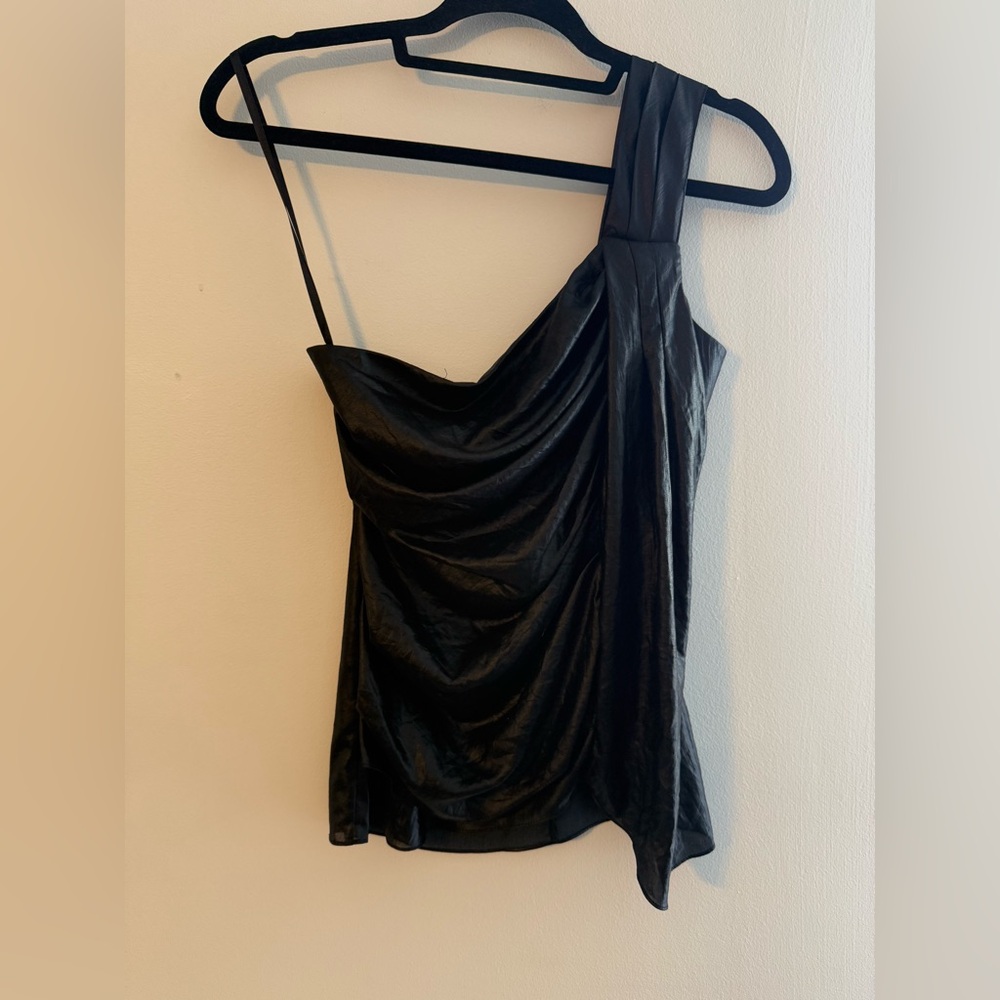 BCBGMaxAzria x Revolve Asymmetrical Draped One-Shoulder Top – Black – Size 0 - Picture 6 of 16